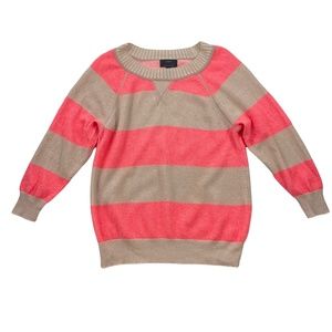 J. Crew 100% cashmere bright light Pink and cream/light tan Striped Sweater